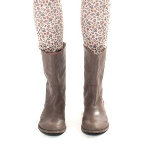 NWOB Grey Genuine Leather Riding Combat Flat Ankle Boots NYC Designers Handmade